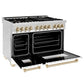 ZLINE Autograph Edition 48 in. Kitchen Package with Stainless Steel Dual Fuel Range with White Matte Door, Range Hood and Dishwasher with Polished Gold Accents (3AKP-RAWMRHDWM48-G)