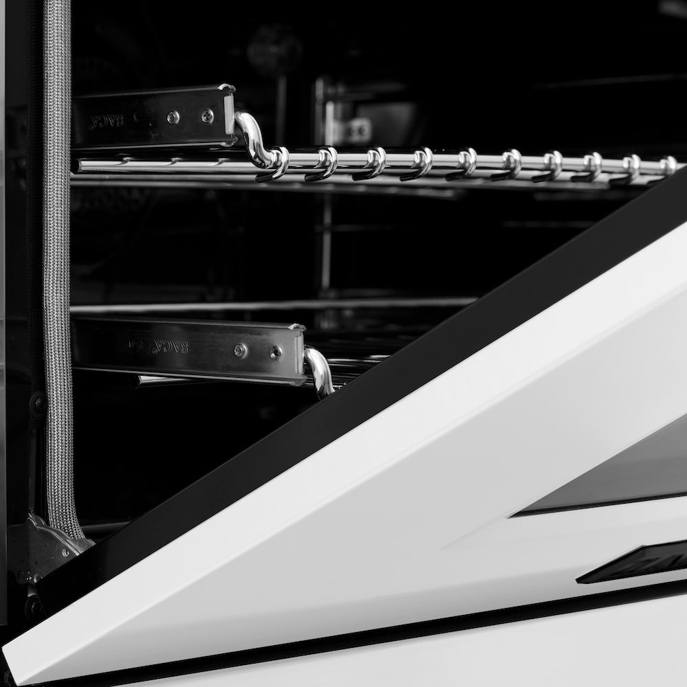ZLINE Autograph Edition 48 in. 6.0 cu. ft. Legacy Dual Fuel Range with 7 Burner Gas Cooktop and 2 Electric Ovens in Stainless Steel with White Matte Doors and Matte Black Accents, Open Box-Good Condition