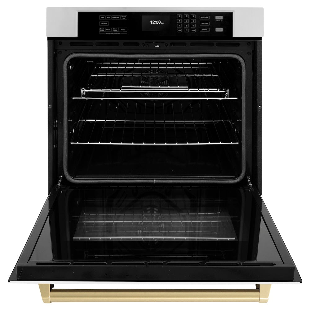 ZLINE Autograph Edition 30 in. Professional True Convection Single Wall Oven with Air Fry and Self Clean in Stainless Steel with White Matte Door and Champagne Bronze Handle (WASZ-WM-30-CB)