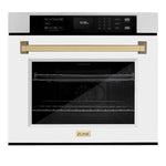 ZLINE Autograph Edition 30 in. Professional True Convection Single Wall Oven with Air Fry and Self Clean in Stainless Steel with White Matte Door and Champagne Bronze Handle (WASZ-WM-30-CB)