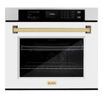 ZLINE Autograph Edition 30 in. Professional True Convection Single Wall Oven with Air Fry and Self Clean in Stainless Steel with White Matte Door and Polished Gold Handle (WASZ-WM-30-G)