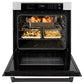 ZLINE Autograph Edition 30 in. Professional True Convection Single Wall Oven with Air Fry and Self Clean in Stainless Steel with White Matte Door and Matte Black Handle (WASZ-WM-30-MB) front, open, with food inside.