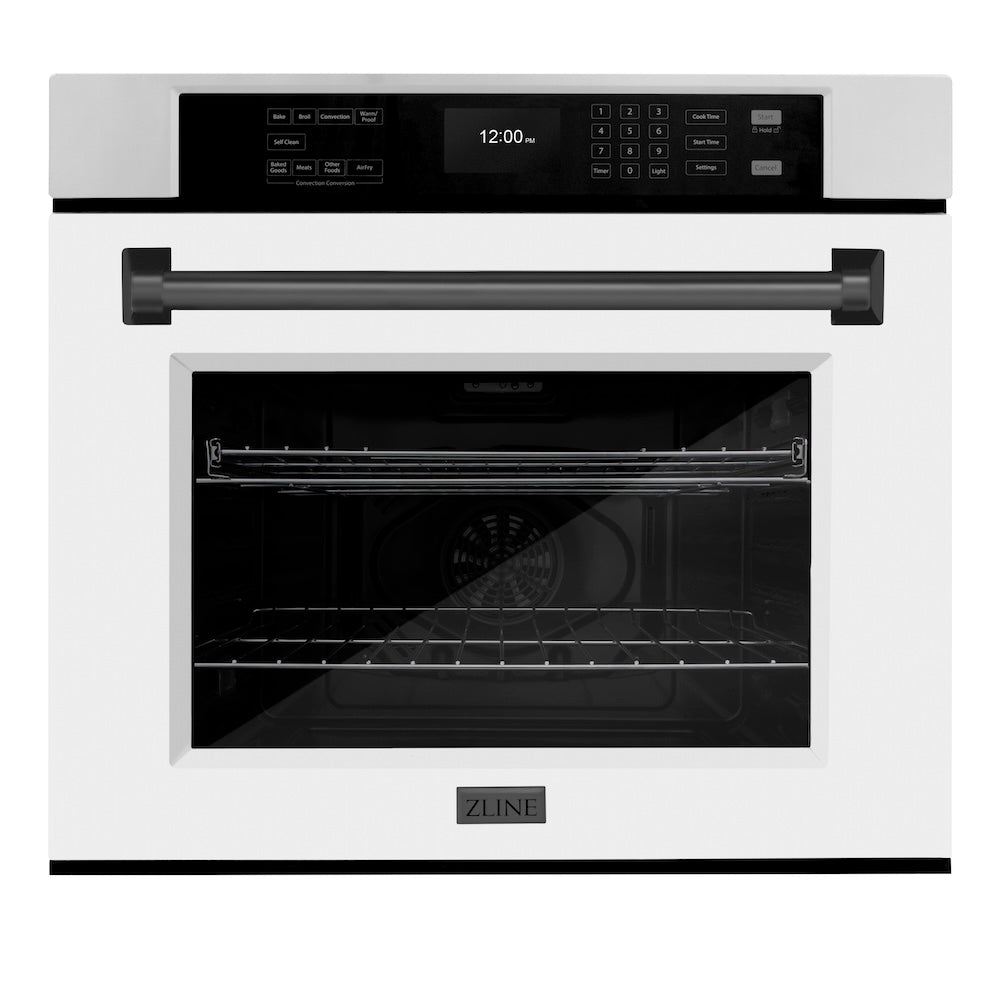 ZLINE Autograph Edition 30 in. Professional True Convection Single Wall Oven with Air Fry and Self Clean in Stainless Steel with White Matte Door and Matte Black Handle (WASZ-WM-30-MB)