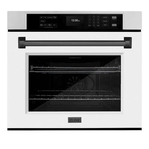 ZLINE Autograph Edition 30 in. Professional True Convection Single Wall Oven with Air Fry and Self Clean in Stainless Steel with White Matte Door and Matte Black Handle (WASZ-WM-30-MB) main image.