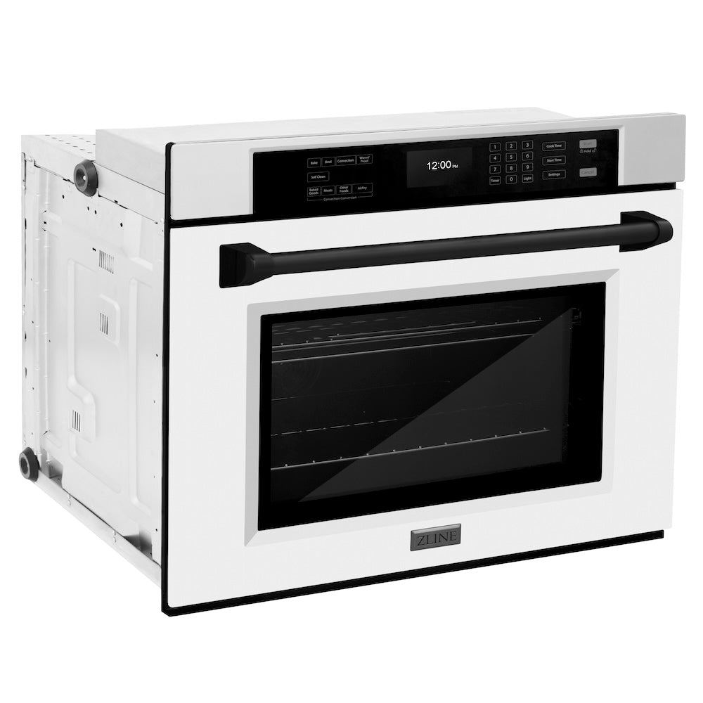 ZLINE Autograph Edition 30 in. Professional True Convection Single Wall Oven with Air Fry and Self Clean in Stainless Steel with White Matte Door and Matte Black Handle (WASZ-WM-30-MB)