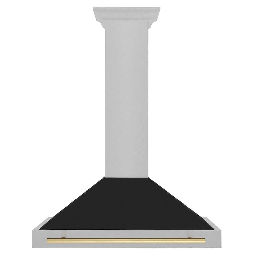 ZLINE Autograph Edition 36-inch DuraSnow® Range Hood with Black Matte Shell and Champagne Bronze Handle (KB4SNZ-BLM36-CB) front, above