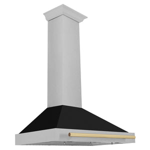 ZLINE Autograph Edition 36 in. Convertible Satin Stainless Steel Wall Mount Range Hood with Black Matte Shell and Accent Handle (KB4SNZ-BLM36) main image.