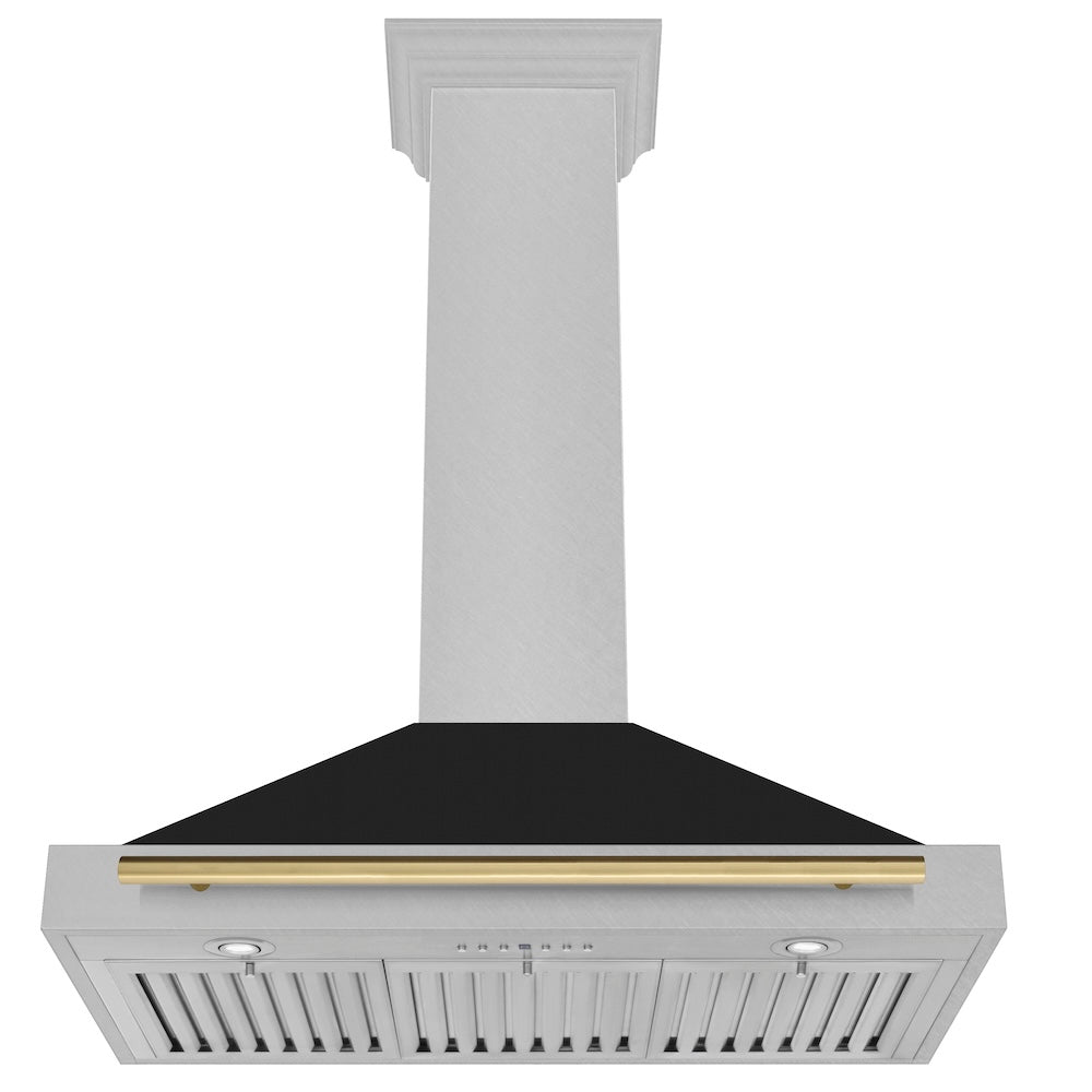 ZLINE Autograph Edition 36 in. Convertible Satin Stainless Steel Wall Mount Range Hood with Black Matte Shell and Accent Handle (KB4SNZ-BLM36)