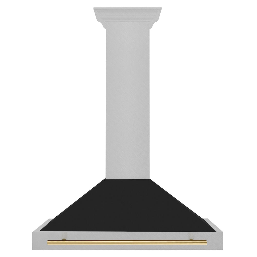 ZLINE Autograph Edition 36 in. Convertible Satin Stainless Steel Wall Mount Range Hood with Black Matte Shell and Accent Handle (KB4SNZ-BLM36)