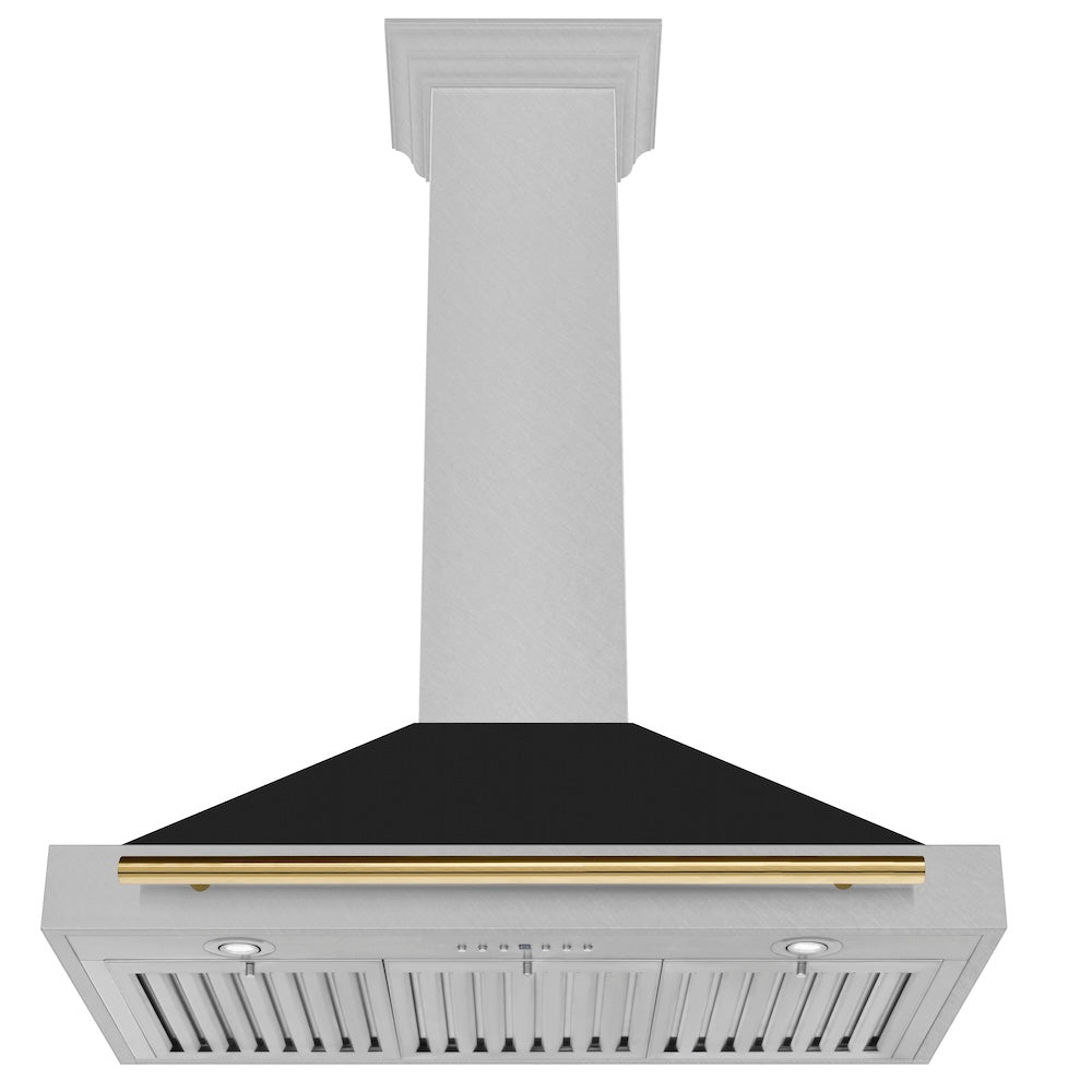ZLINE Autograph Edition 36 in. Convertible Satin Stainless Steel Wall Mount Range Hood with Black Matte Shell and Accent Handle (KB4SNZ-BLM36)