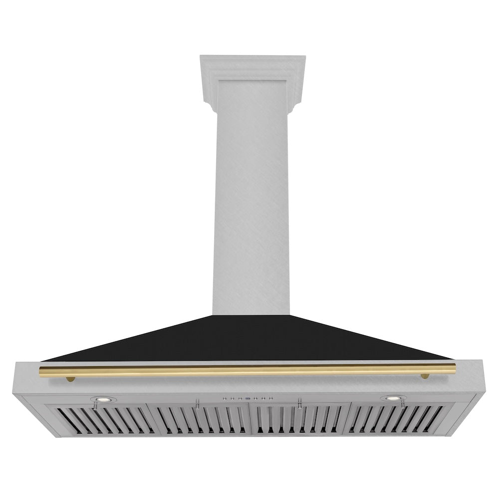 ZLINE Autograph Edition 48 in. Convertible Satin Stainless Steel Wall Mount Range Hood with Black Matte Shell and Accent Handle (KB4SNZ-BLM48)