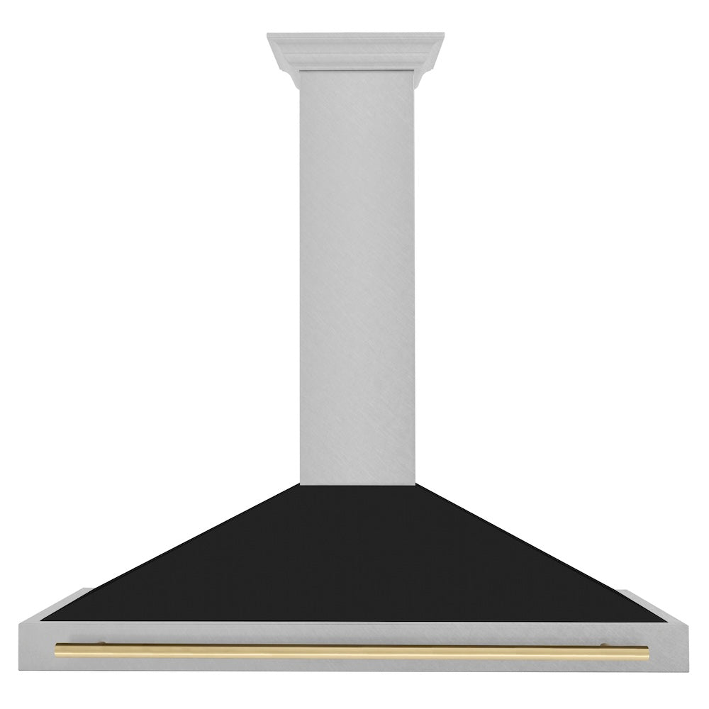 ZLINE Autograph Edition 48 in. Convertible Satin Stainless Steel Wall Mount Range Hood with Black Matte Shell and Accent Handle (KB4SNZ-BLM48)