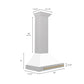 ZLINE Autograph Edition 30 in. Convertible Satin Stainless Steel Wall Mount Range Hood with White Matte Shell with Accent Handle (KB4SNZ-WM30) dimensional diagram.