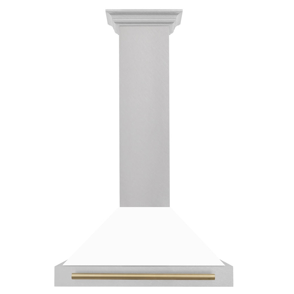 ZLINE Autograph Edition 30 in. Convertible Satin Stainless Steel Wall Mount Range Hood with White Matte Shell with Accent Handle (KB4SNZ-WM30)