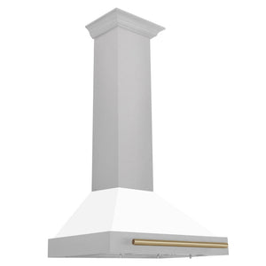 ZLINE Autograph Edition 30 in. Convertible Satin Stainless Steel Wall Mount Range Hood with White Matte Shell with Accent Handle (KB4SNZ-WM30) main image.
