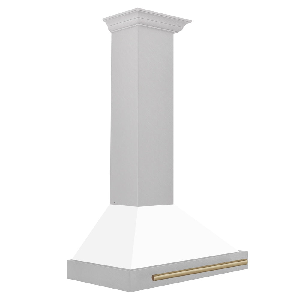 ZLINE Autograph Edition 30 in. Convertible Satin Stainless Steel Wall Mount Range Hood with White Matte Shell with Accent Handle (KB4SNZ-WM30)