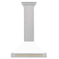 ZLINE Autograph Edition 30 in. Convertible Satin Stainless Steel Wall Mount Range Hood with White Matte Shell with Accent Handle (KB4SNZ-WM30) dimensional diagram.