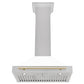 ZLINE Autograph Edition 30 in. Convertible Satin Stainless Steel Wall Mount Range Hood with White Matte Shell with Accent Handle (KB4SNZ-WM30) dimensional diagram.
