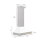 ZLINE Autograph Edition 30 in. Convertible Satin Stainless Steel Wall Mount Range Hood with White Matte Shell with Accent Handle (KB4SNZ-WM30) dimensional diagram.