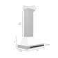 ZLINE Autograph Edition 30 in. Convertible Satin Stainless Steel Wall Mount Range Hood with White Matte Shell with Accent Handle (KB4SNZ-WM30) dimensional diagram.