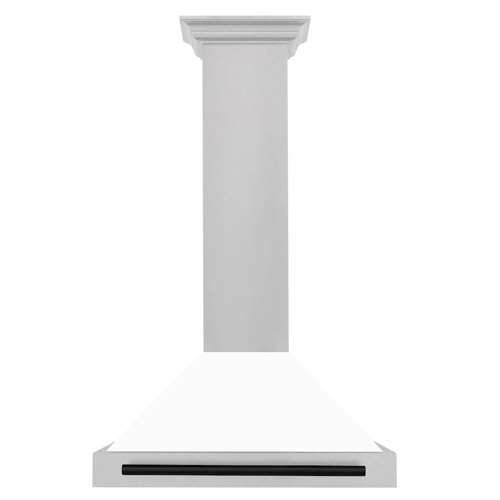 ZLINE Autograph Edition 30 in. Convertible Satin Stainless Steel Wall Mount Range Hood with White Matte Shell with Accent Handle (KB4SNZ-WM30)