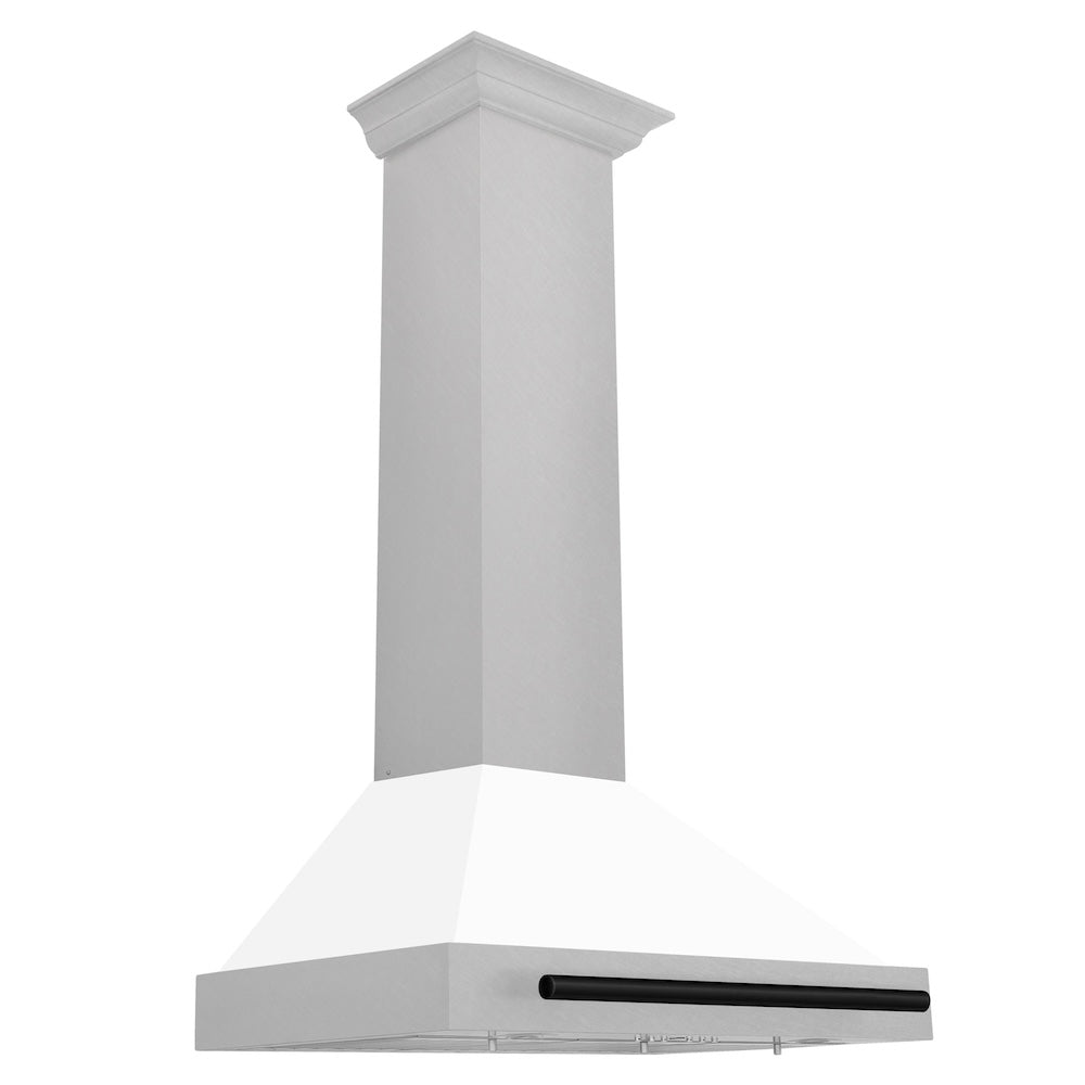 ZLINE Autograph Edition 30 in. Convertible Satin Stainless Steel Wall Mount Range Hood with White Matte Shell with Accent Handle (KB4SNZ-WM30)