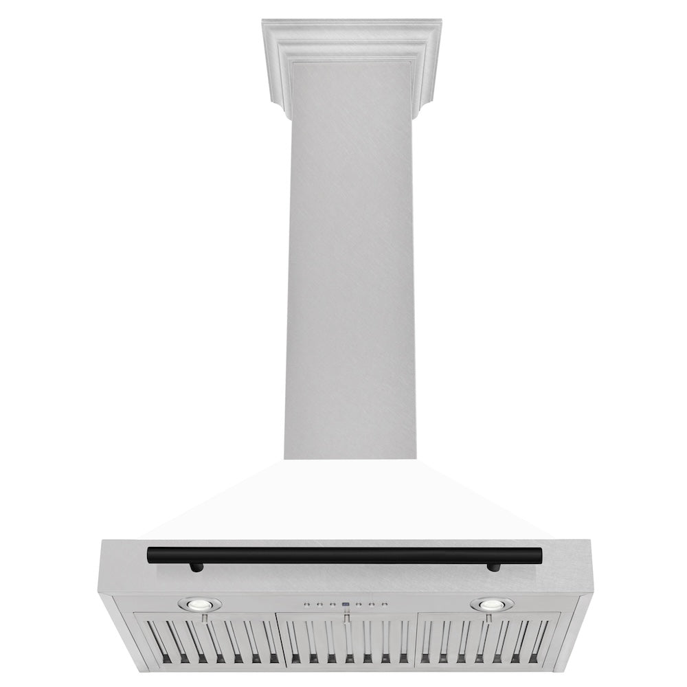 ZLINE Autograph Edition 30 in. Convertible Satin Stainless Steel Wall Mount Range Hood with White Matte Shell with Accent Handle (KB4SNZ-WM30)
