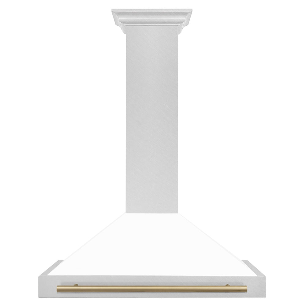 ZLINE Autograph Edition 36 in. Convertible Satin Stainless Steel Wall Mount Range Hood with White Matte Shell and Accent Handle (KB4SNZ-WM36)