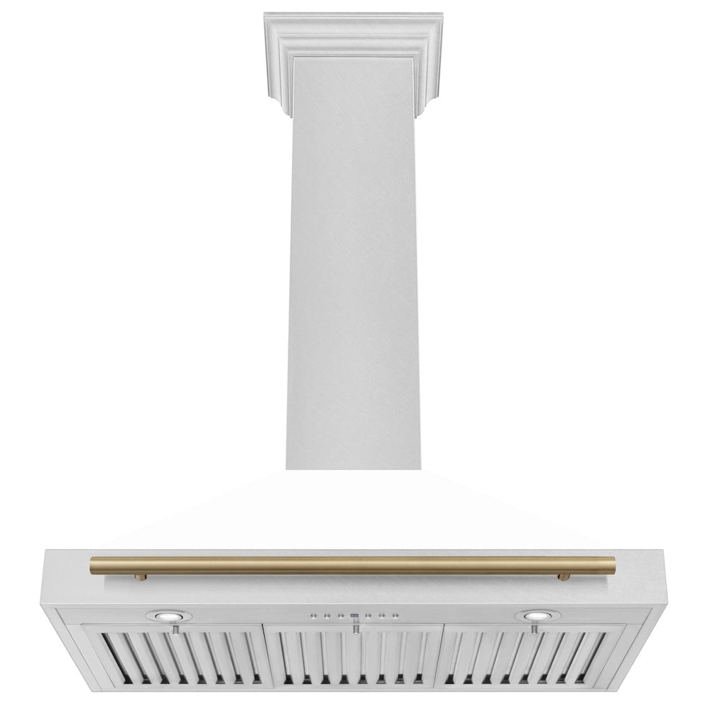 ZLINE Autograph Edition 36 in. Convertible Satin Stainless Steel Wall Mount Range Hood with White Matte Shell and Accent Handle (KB4SNZ-WM36)