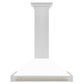 ZLINE Autograph Edition 36 in. Convertible Satin Stainless Steel Wall Mount Range Hood with White Matte Shell and Accent Handle (KB4SNZ-WM36) dimensional diagram.