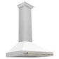 ZLINE Autograph Edition 36 in. Convertible Satin Stainless Steel Wall Mount Range Hood with White Matte Shell and Accent Handle (KB4SNZ-WM36) dimensional diagram.