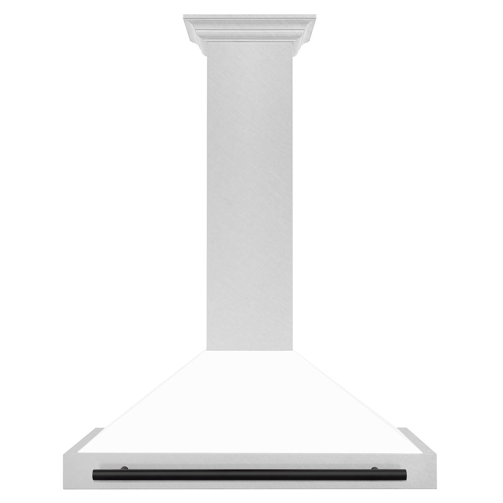 ZLINE Autograph Edition 36 in. Convertible Satin Stainless Steel Wall Mount Range Hood with White Matte Shell and Accent Handle (KB4SNZ-WM36)
