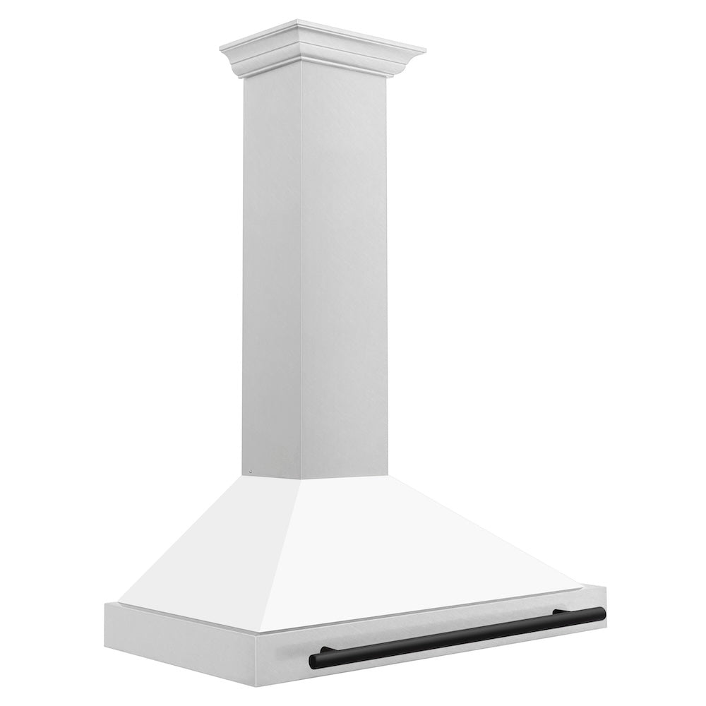 ZLINE Autograph Edition 36 in. Convertible Satin Stainless Steel Wall Mount Range Hood with White Matte Shell and Accent Handle (KB4SNZ-WM36)