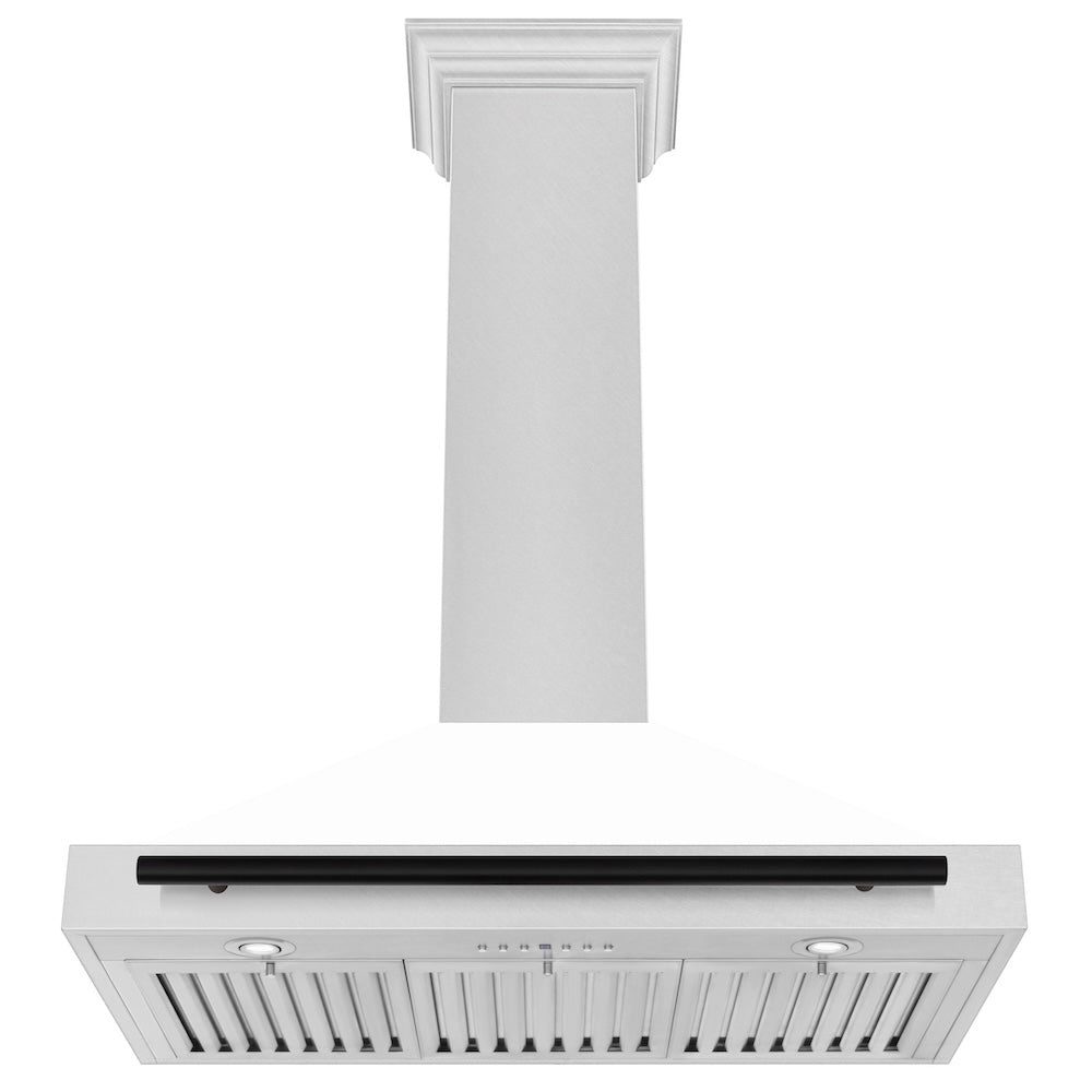 ZLINE Autograph Edition 36 in. Convertible Satin Stainless Steel Wall Mount Range Hood with White Matte Shell and Accent Handle (KB4SNZ-WM36)