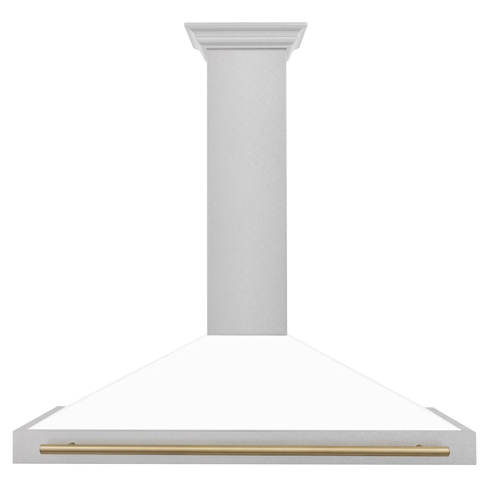 ZLINE Autograph Edition 48 in. Convertible Satin Stainless Steel Wall Mount Range Hood with White Matte Shell with Accent Handle (KB4SNZ-WM48)