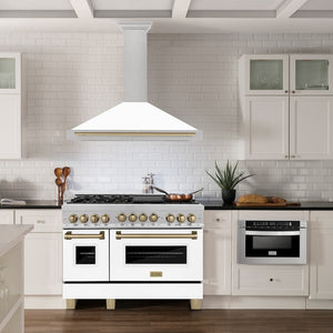 ZLINE Autograph Edition 48 in. Convertible Satin Stainless Steel Wall Mount Range Hood with White Matte Shell with Accent Handle (KB4SNZ-WM48)