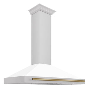 ZLINE Autograph Edition 48 in. Convertible Satin Stainless Steel Wall Mount Range Hood with White Matte Shell with Accent Handle (KB4SNZ-WM48) main image.