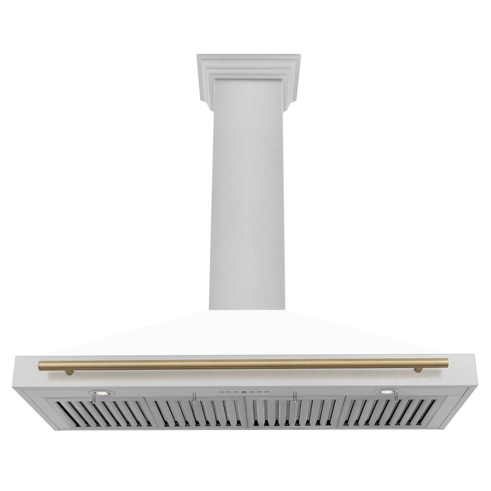 ZLINE Autograph Edition 48 in. Convertible Satin Stainless Steel Wall Mount Range Hood with White Matte Shell with Accent Handle (KB4SNZ-WM48)