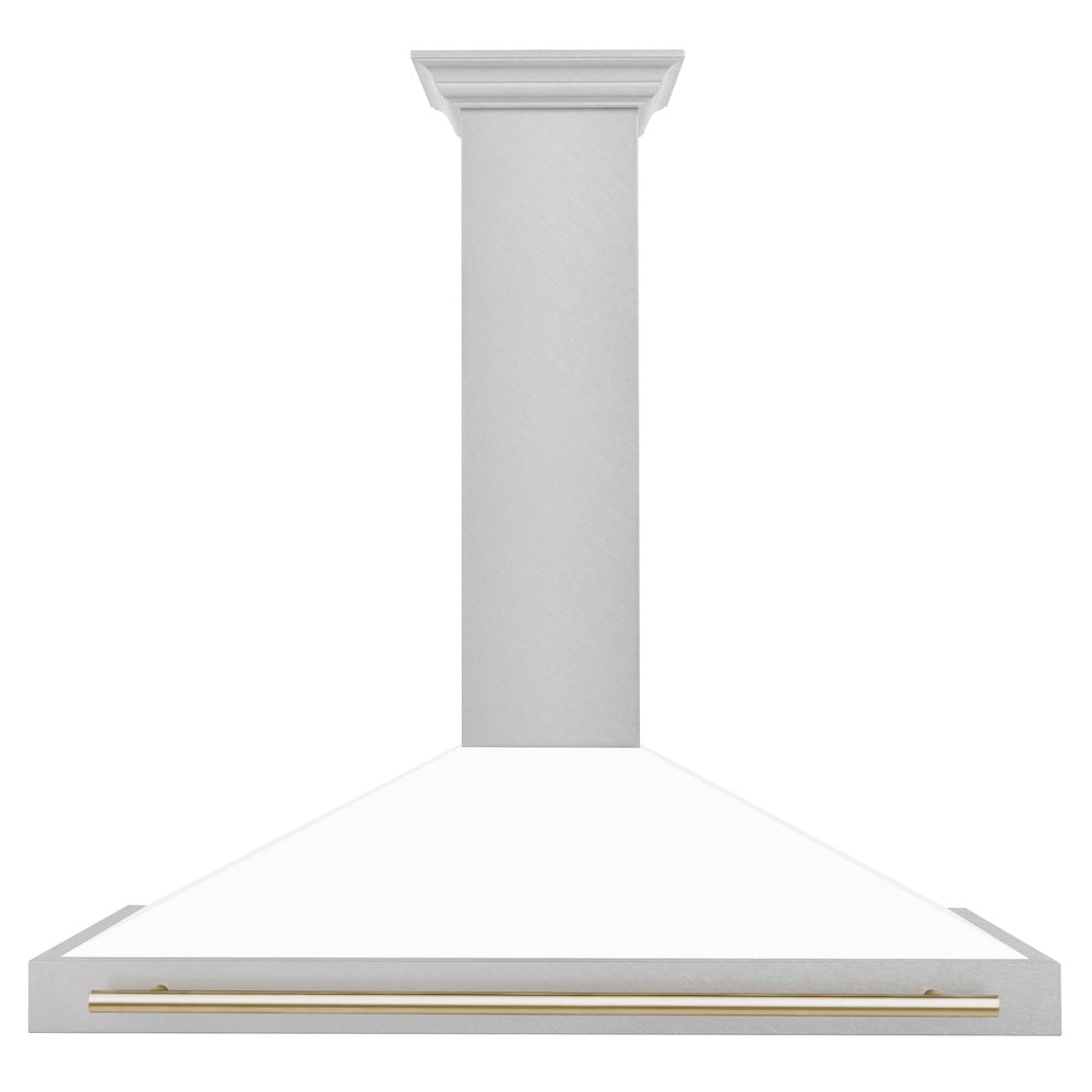 ZLINE Autograph Edition 48 in. Convertible Satin Stainless Steel Wall Mount Range Hood with White Matte Shell with Accent Handle (KB4SNZ-WM48)
