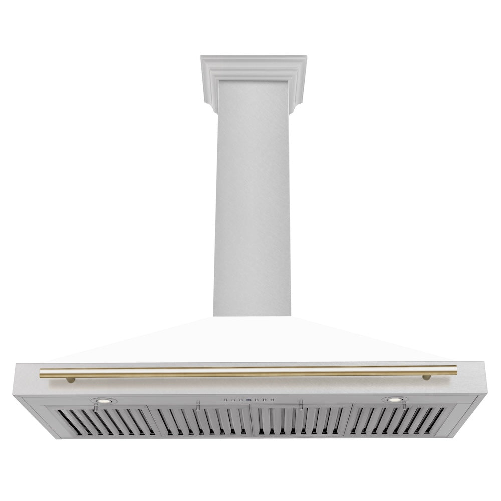 ZLINE Autograph Edition 48 in. Convertible Satin Stainless Steel Wall Mount Range Hood with White Matte Shell with Accent Handle (KB4SNZ-WM48)