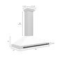 ZLINE Autograph Edition 48 in. Convertible Satin Stainless Steel Wall Mount Range Hood with White Matte Shell with Accent Handle (KB4SNZ-WM48) dimensional diagram.