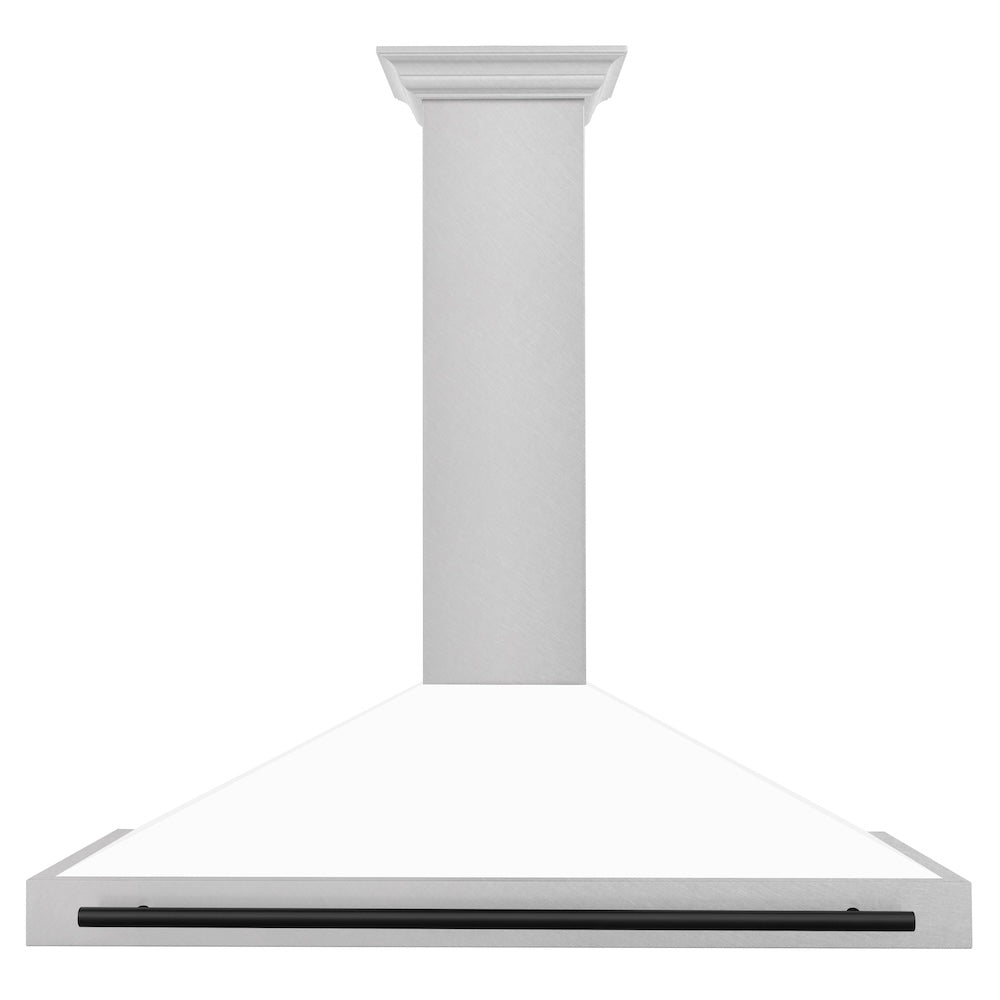 ZLINE Autograph Edition 48 in. Convertible Satin Stainless Steel Wall Mount Range Hood with White Matte Shell with Accent Handle (KB4SNZ-WM48)