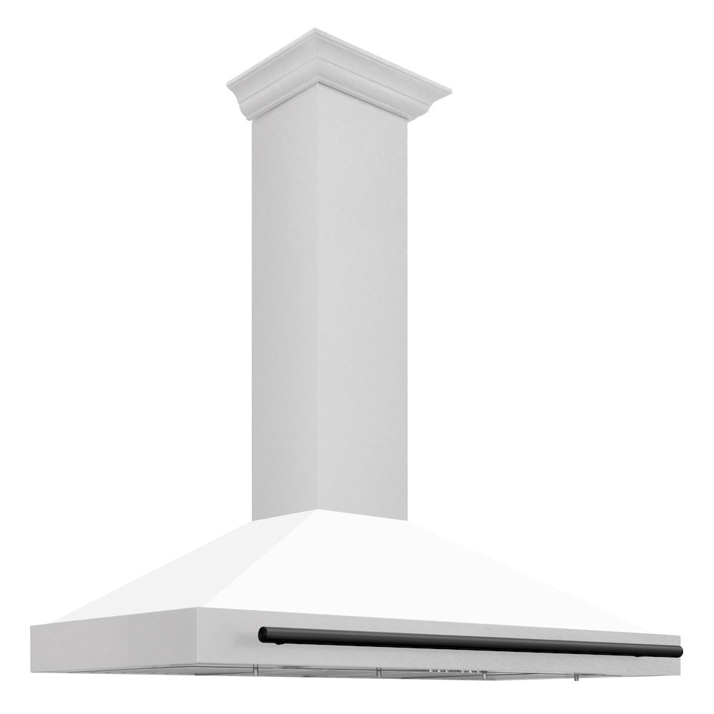 ZLINE Autograph Edition 48 in. Convertible Satin Stainless Steel Wall Mount Range Hood with White Matte Shell with Accent Handle (KB4SNZ-WM48)