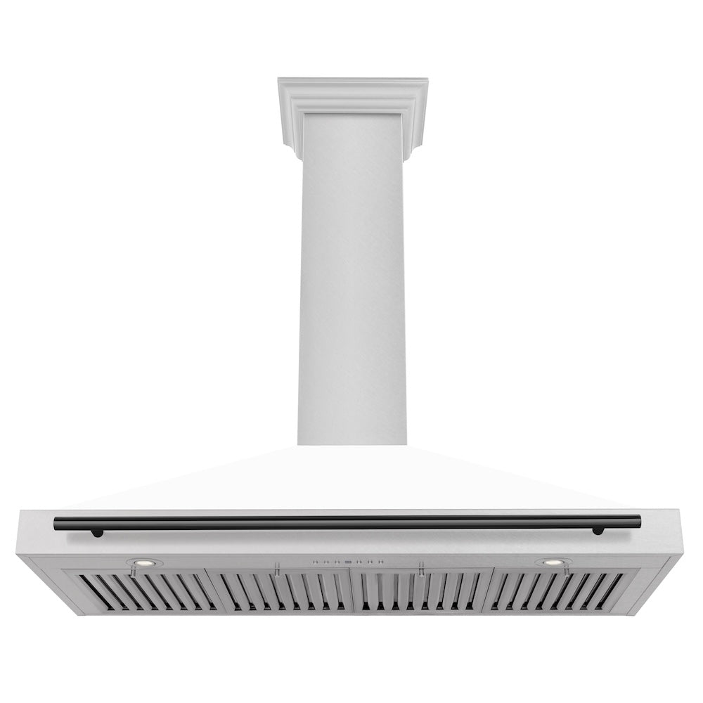 ZLINE Autograph Edition 48 in. Convertible Satin Stainless Steel Wall Mount Range Hood with White Matte Shell with Accent Handle (KB4SNZ-WM48)