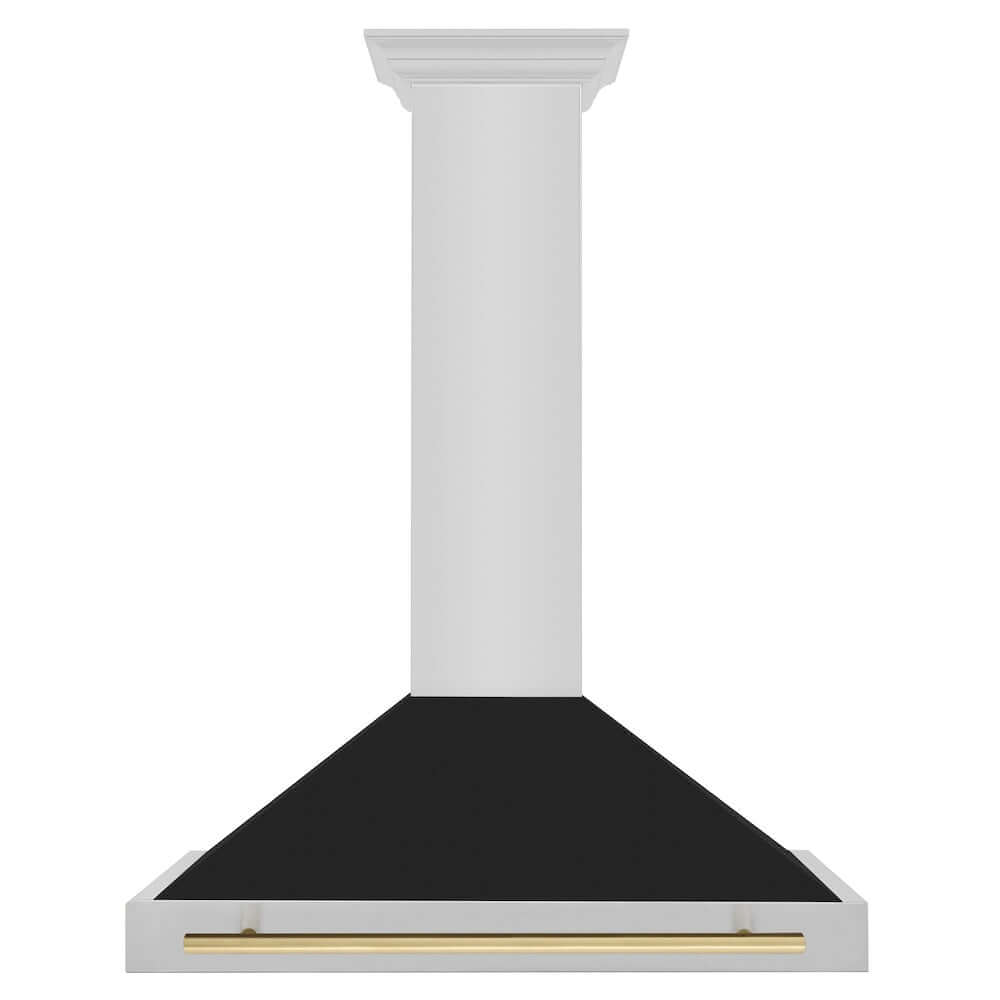 ZLINE Autograph Edition 36 in. Stainless Steel Range Hood with Black Matte Shell and Accent Handle (KB4STZ-BLM36) front.