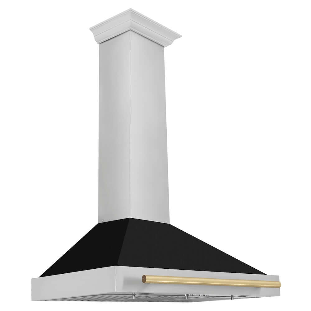 ZLINE Autograph Edition 36 in. Stainless Steel Range Hood with Black Matte Shell and Champagne Bronze Accent Handle (KB4STZ-BLM36-CB) side.