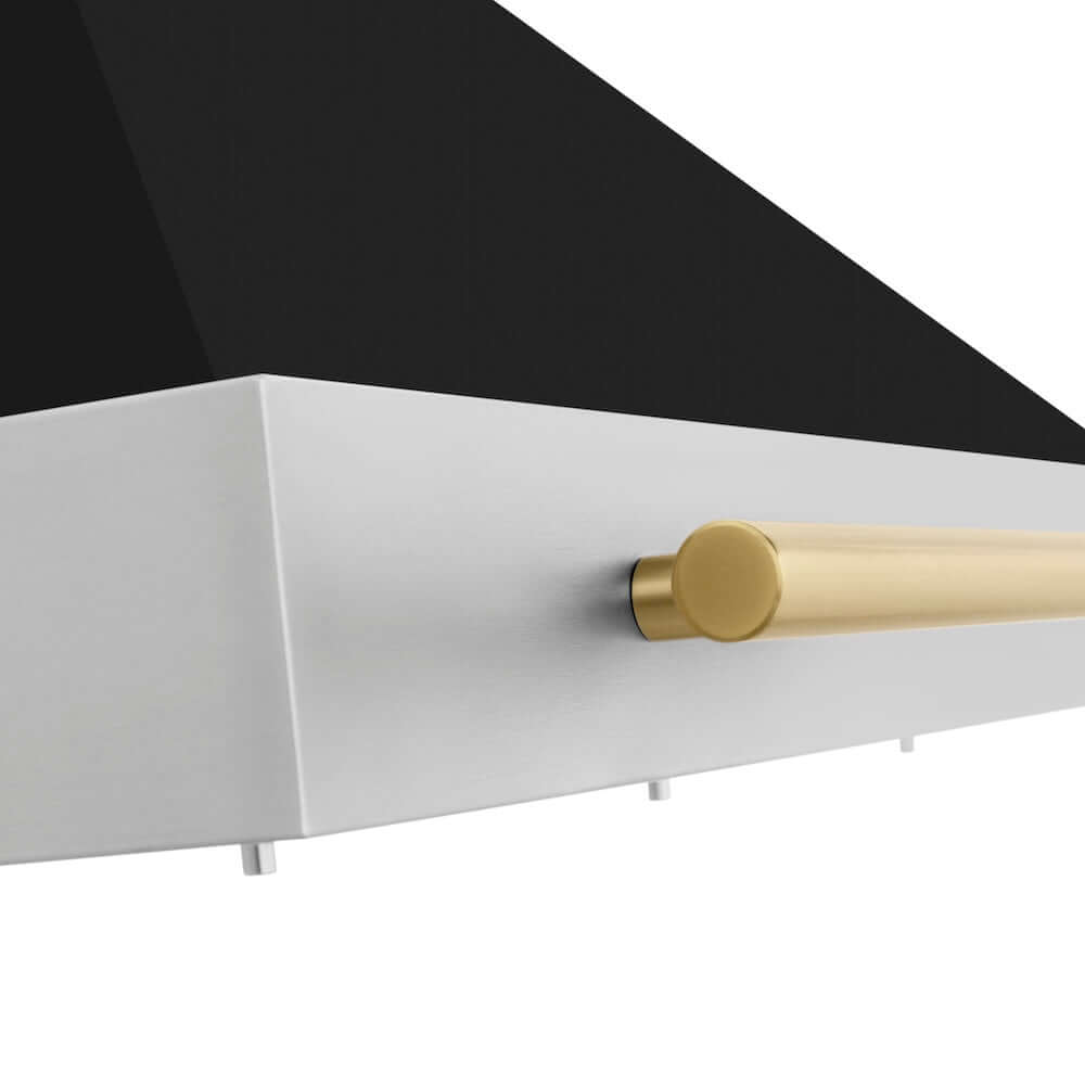 ZLINE Autograph Edition Polished Gold Handle on Range Hood.
