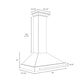ZLINE Autograph Edition 36 in. Stainless Steel Range Hood with Black Matte Shell and Accent Handle (KB4STZ-BLM36) dimensional diagram and measurements.