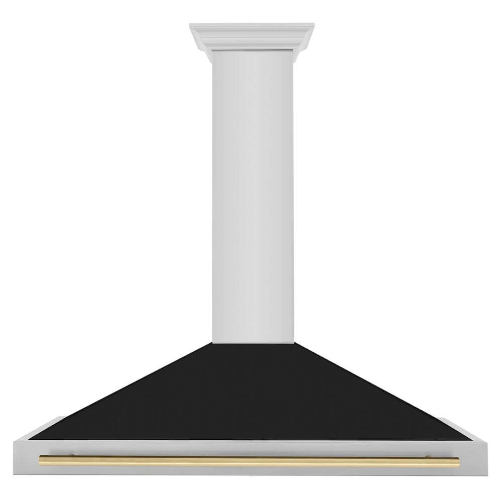 ZLINE Autograph Edition 48 in. Stainless Steel Range Hood with Black Matte Shell and Accent Handle (KB4STZ-BLM48) front.