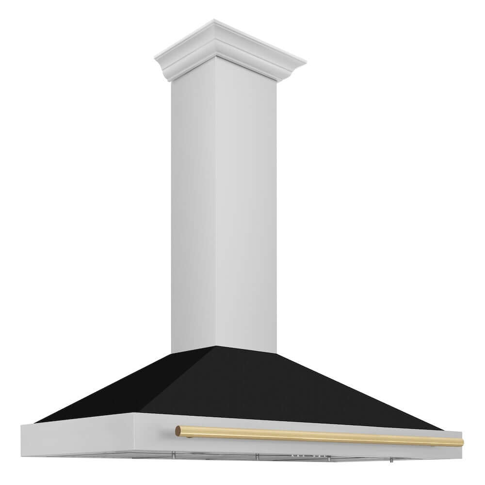 ZLINE Autograph Edition 48 in. Stainless Steel Range Hood with Black Matte Shell and Champagne Bronze Accent Handle (KB4STZ-BLM48-CB) side.